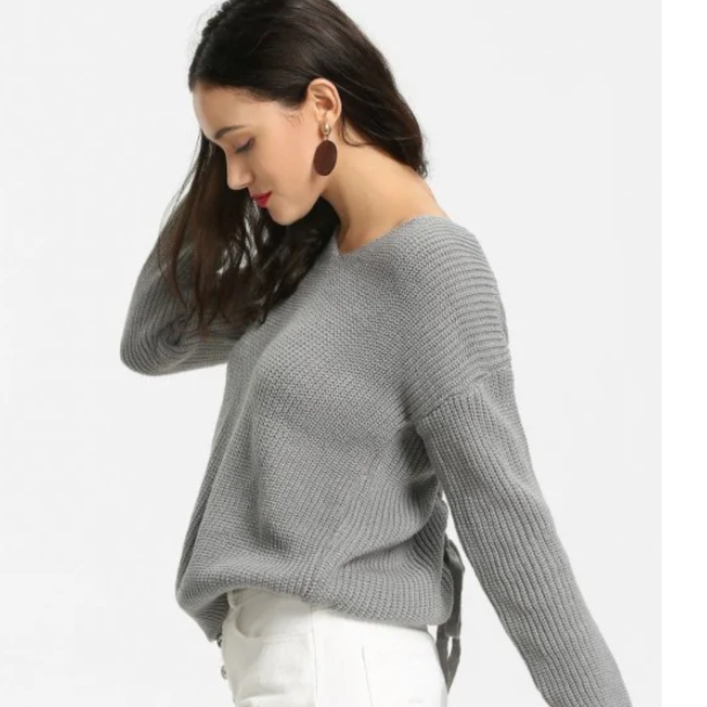 CLEARANCE wool blend Open Back Lace Up Sweater - Picture 2 of 5